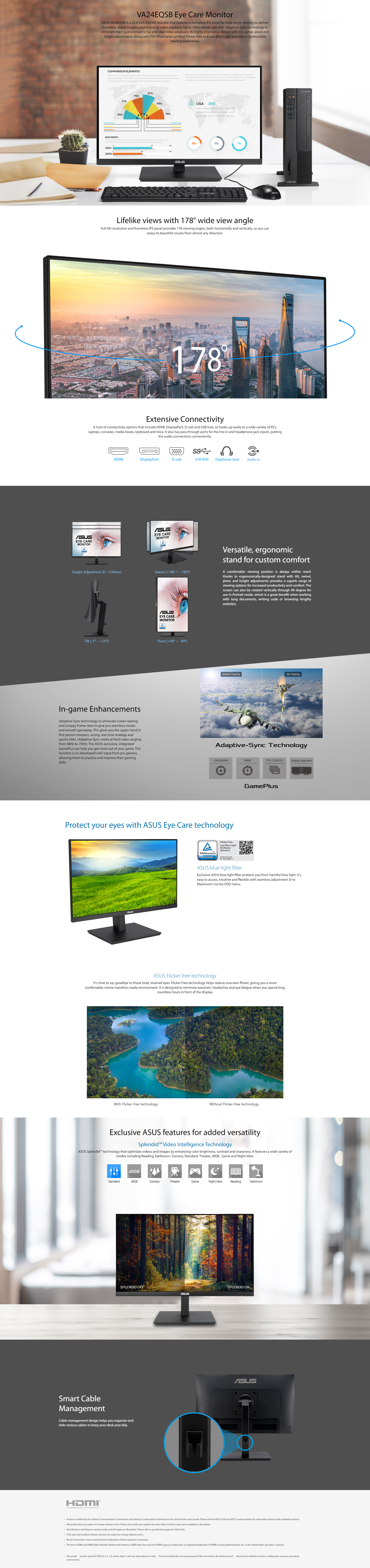 A large marketing image providing additional information about the product ASUS VA24EQSB 23.8" FHD 75Hz IPS Monitor - Additional alt info not provided
